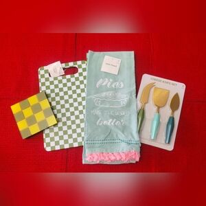 Set of Dish Towel, Cheese Knife Set, Cutting Board & Coasters